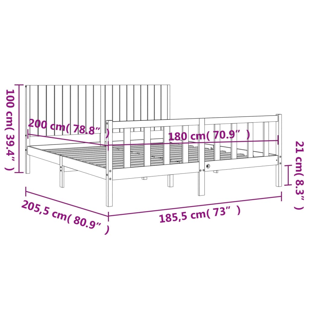 vidaXL Estrutura cama Super King Size c/cabeceira madeira maciça preto