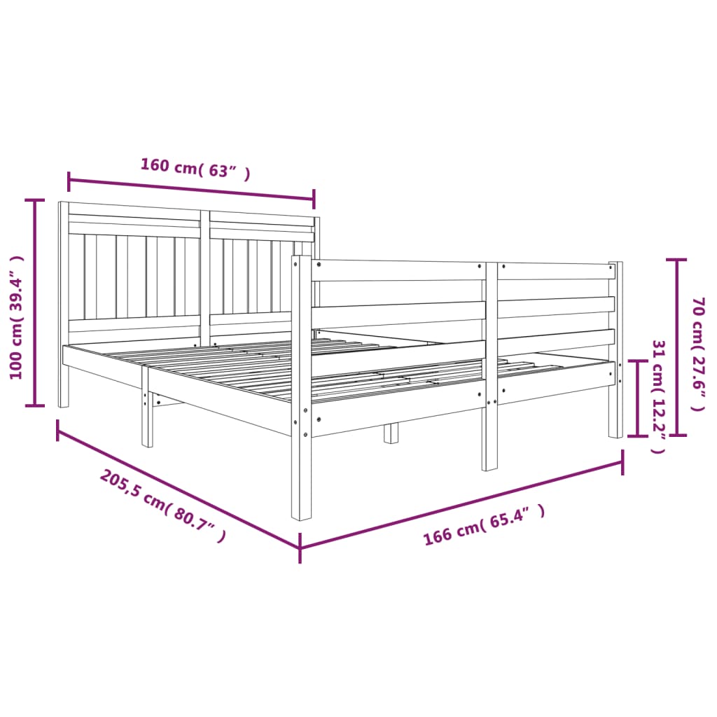 vidaXL Estrutura de cama 160x200 cm madeira maciça