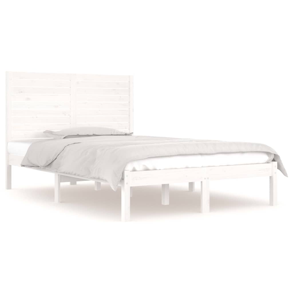 vidaXL Estrutura de cama casal 135x190 cm madeira maciça branco