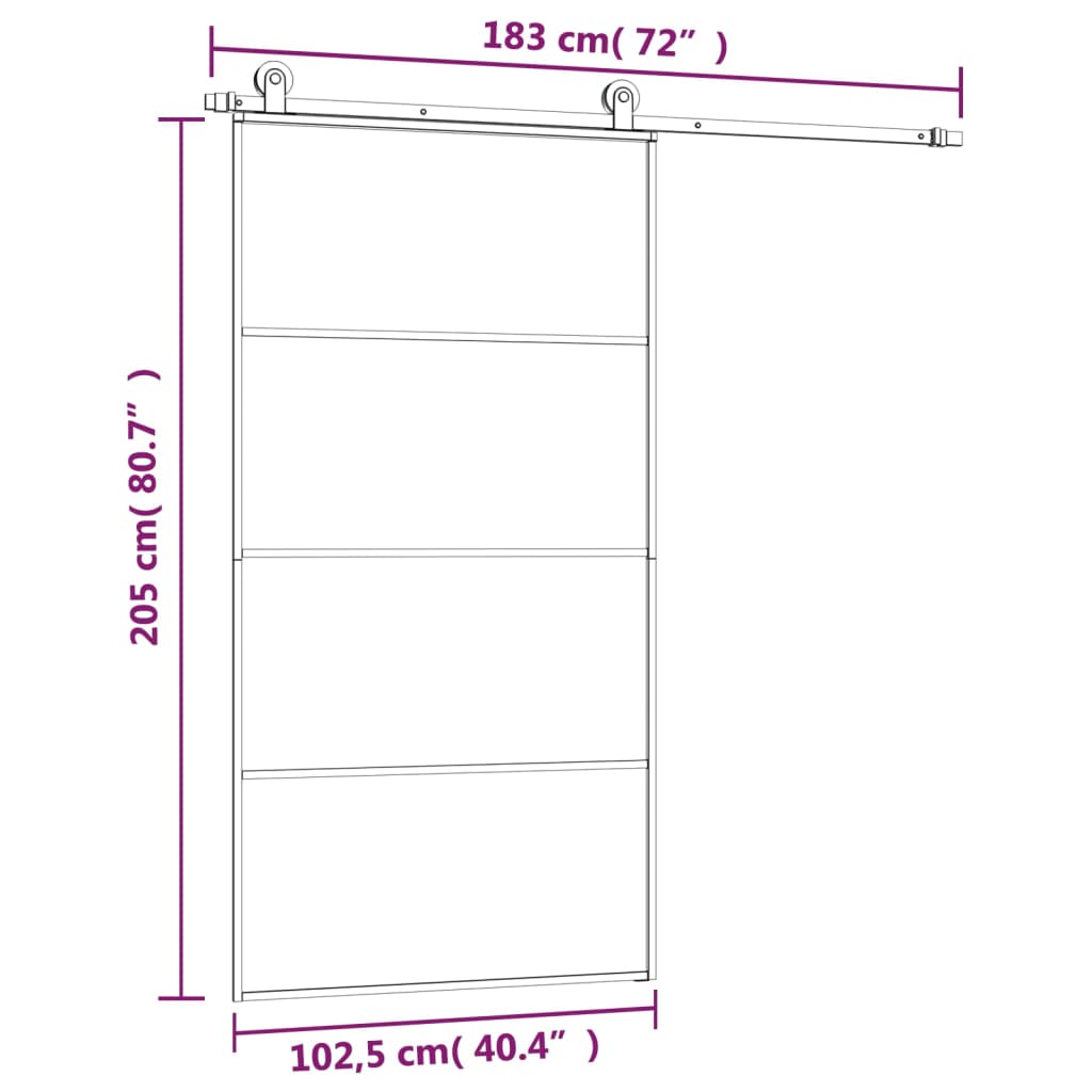 vidaXL Porta desliz. c/ conj. ferragens 102,5x205cm vidro ESG/alumínio