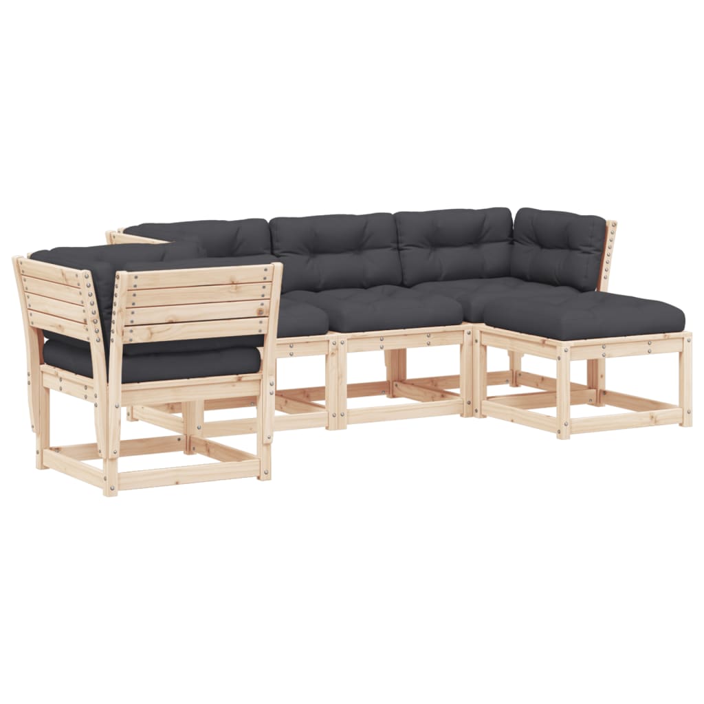 vidaXL 5 pcs conjunto lounge de jardim c/ almofadões pinho maciço