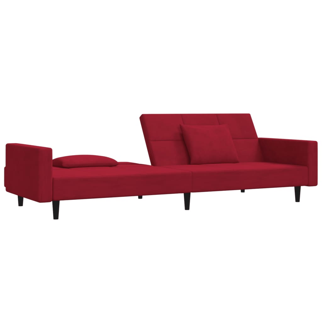 vidaXL Sofá-cama 2 lugares com duas almofadas veludo vermelho tinto