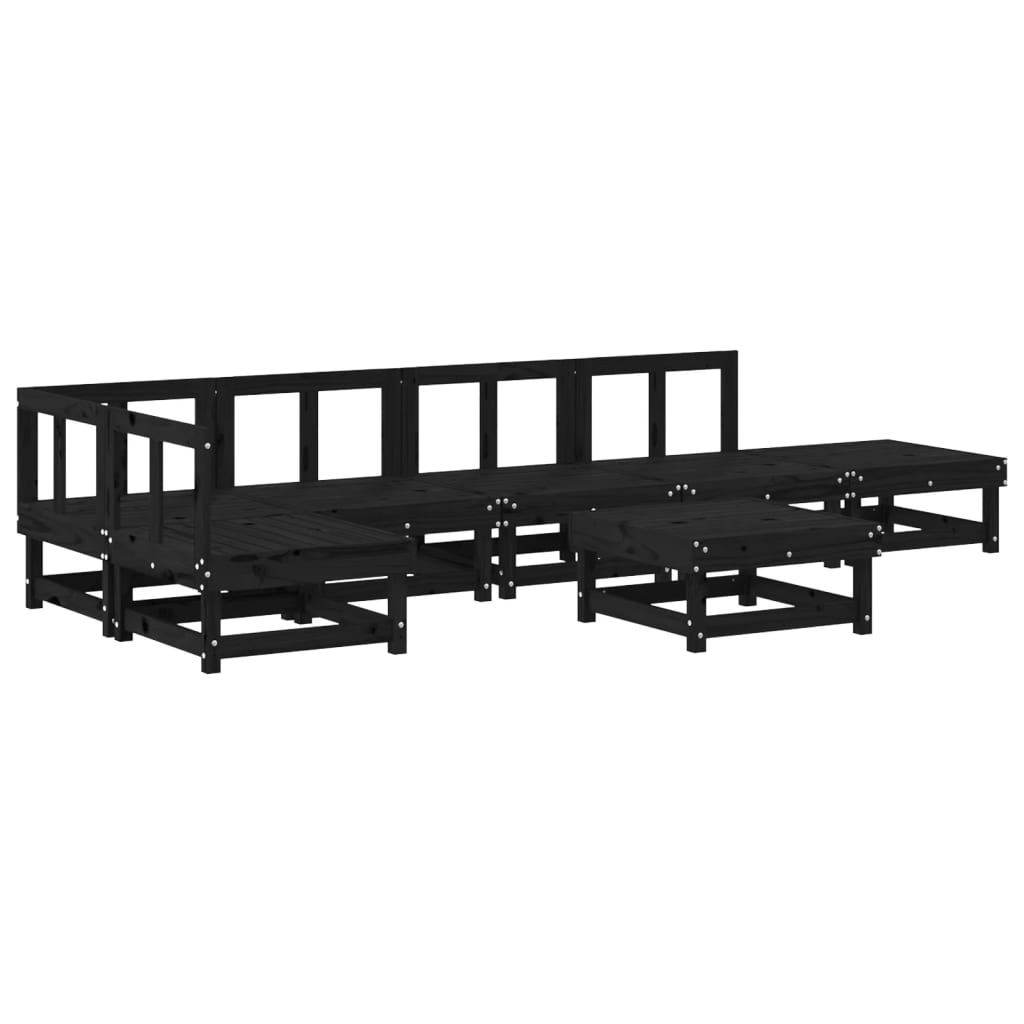 vidaXL 7 pcs conjunto lounge de jardim pinho maciço preto