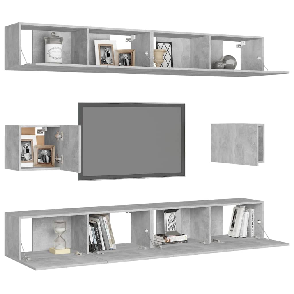 vidaXL 6 pcs conjunto de móveis de TV derivados madeira cinza cimento