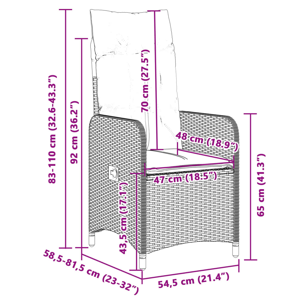 vidaXL 3 pcs conjunto de bistrô para jardim c/ almofadões vime PE bege