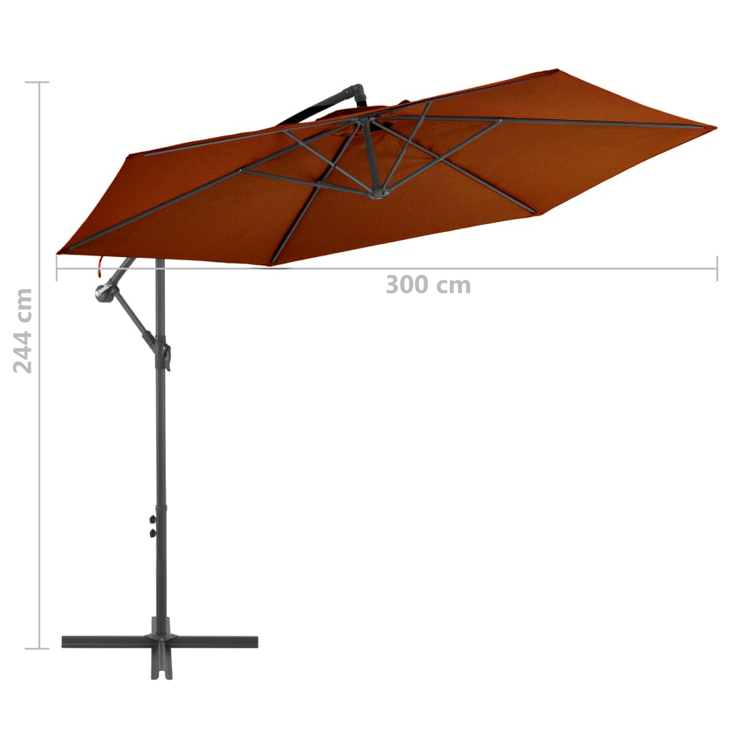 vidaXL Guarda-sol jardim cantilever c/ poste alumínio 300cm terracotta