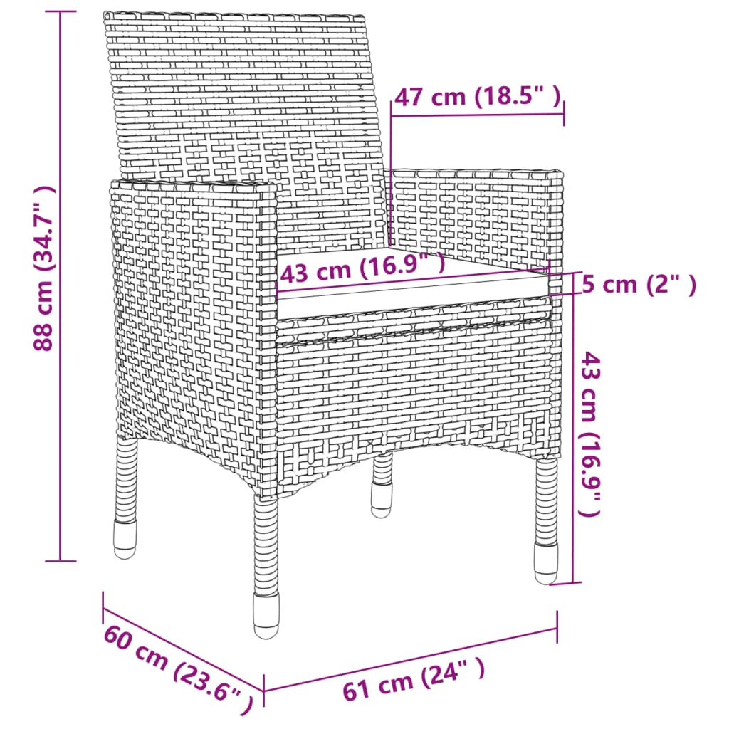 vidaXL 7 pcs conjunto de jantar exterior c/ almofadões vime PE branco