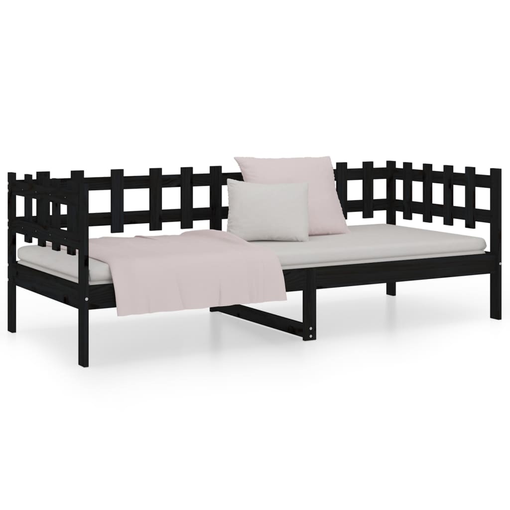 vidaXL Sofá-cama 90x190 cm madeira de pinho maciça preto