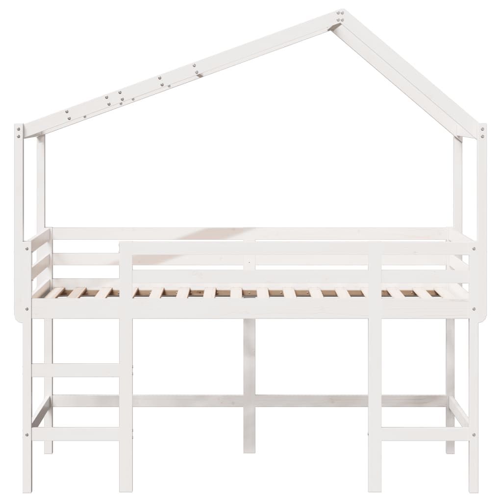 vidaXL Cama alta c/ escada e telhado 80x200 cm pinho maciço branco