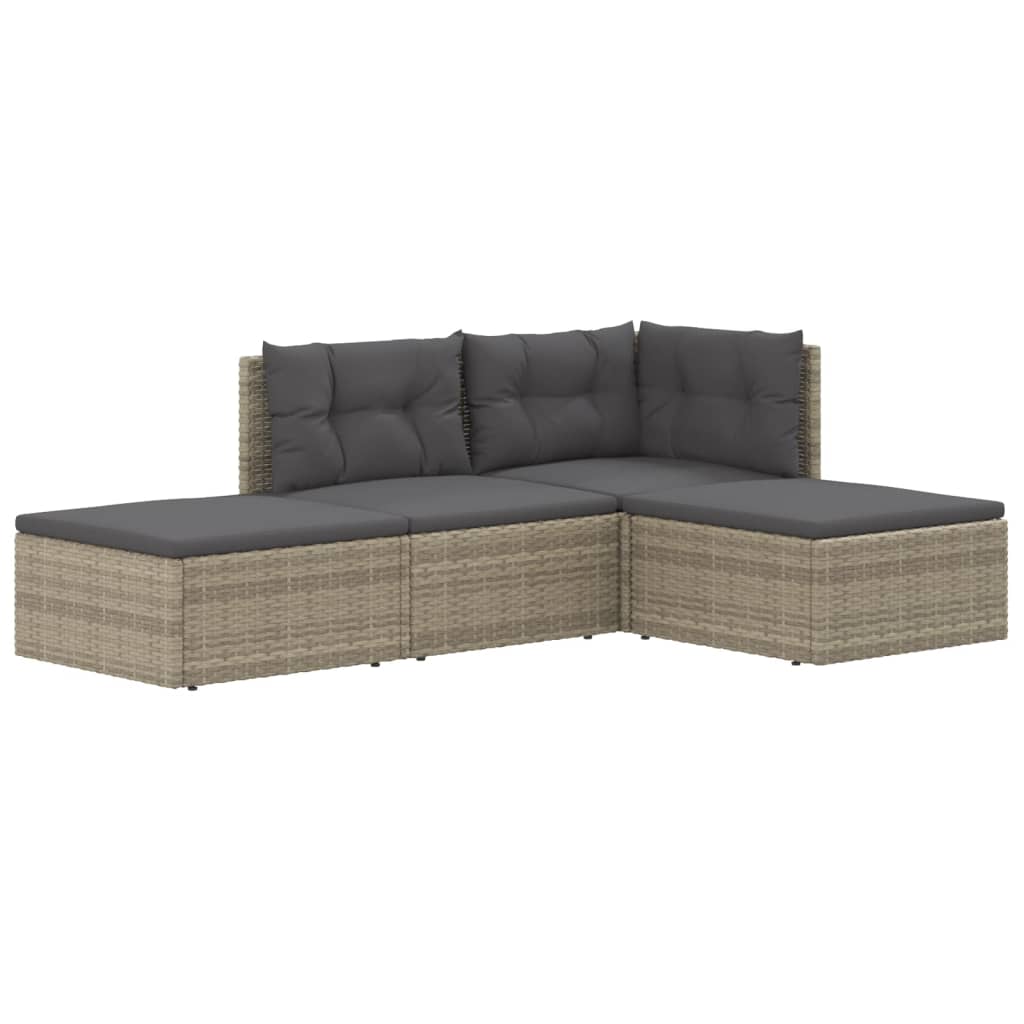 vidaXL 4 pcs conjunto lounge de jardim c/ almofadões vime PE cinzento