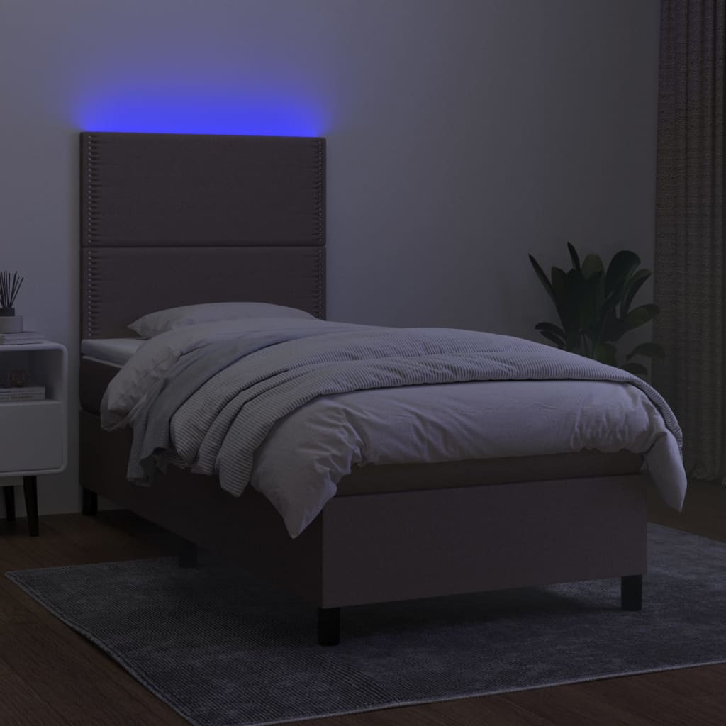 vidaXL Cama box spring colchão/LED 100x200cm tecido cinza-acastanhado