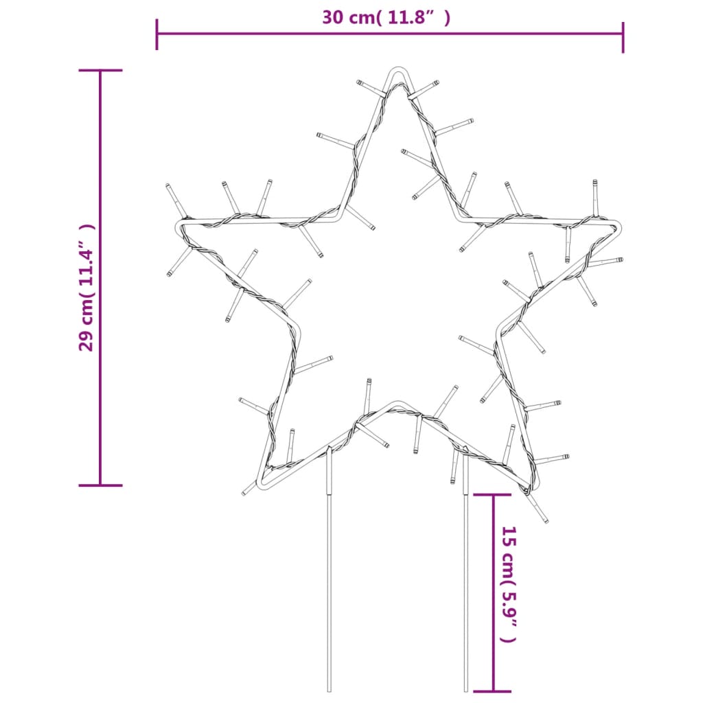 vidaXL Decoração estrela de Natal c/ luz e estacas 3 pcs 50 LEDs 29 cm