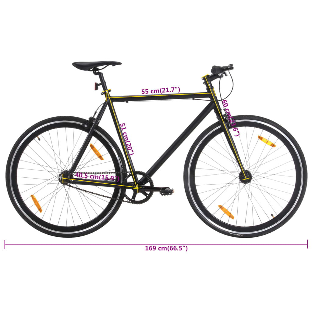 vidaXL Bicicleta de mudanças fixas 700c 51 cm preto