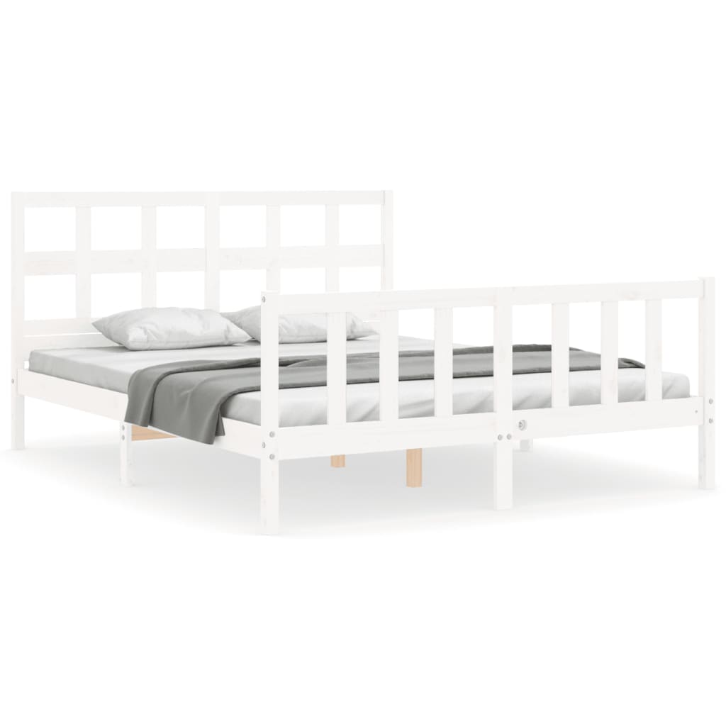 vidaXL Estrutura de cama King Size com cabeceira madeira maciça branco