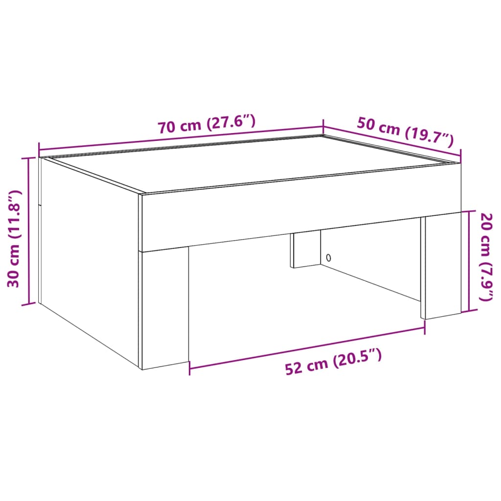 vidaXL Mesa de centro luzes LED Infinity 70x50x30 cm carvalho sonoma