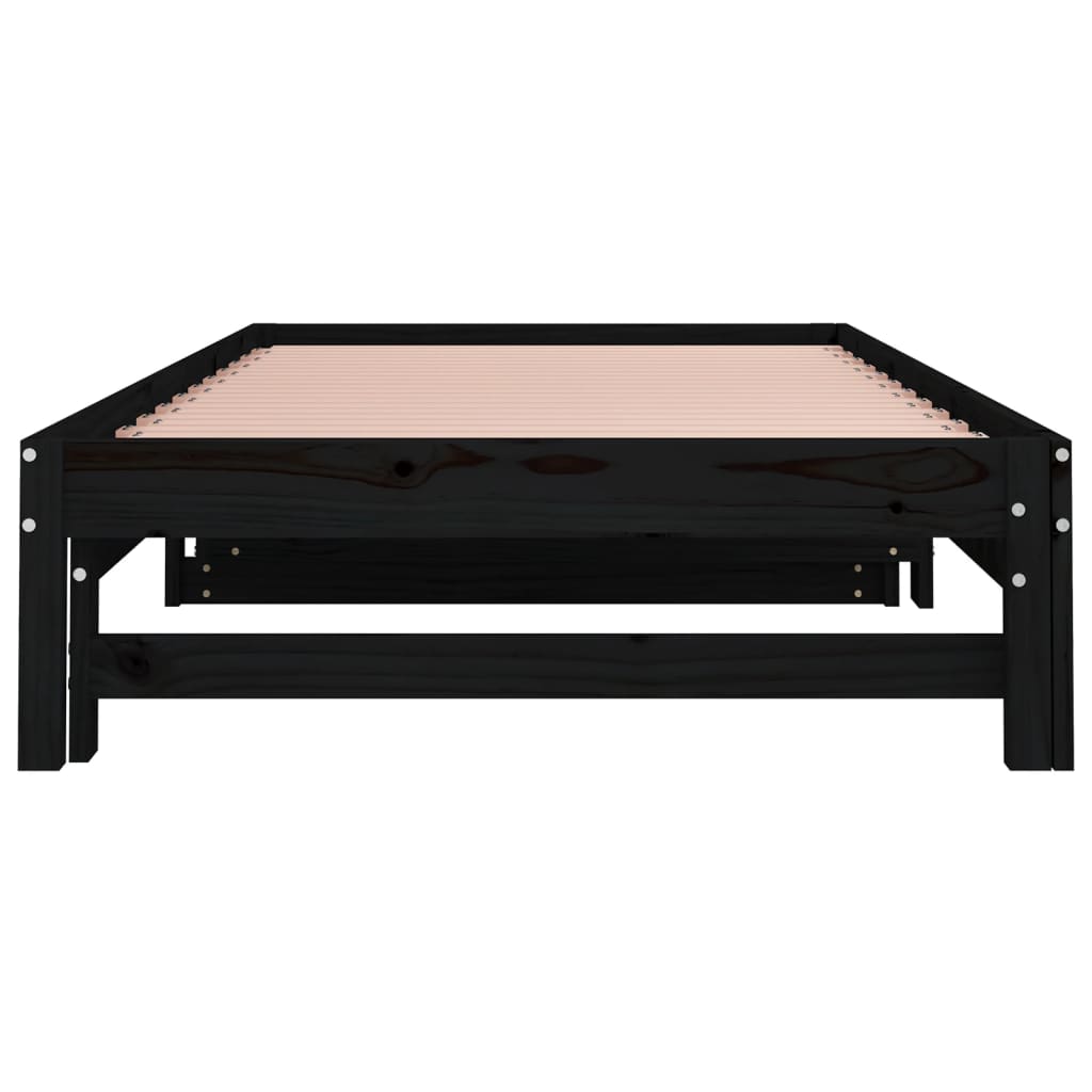 vidaXL Sofá-cama de puxar 2x(80x200) cm pinho maciço preto