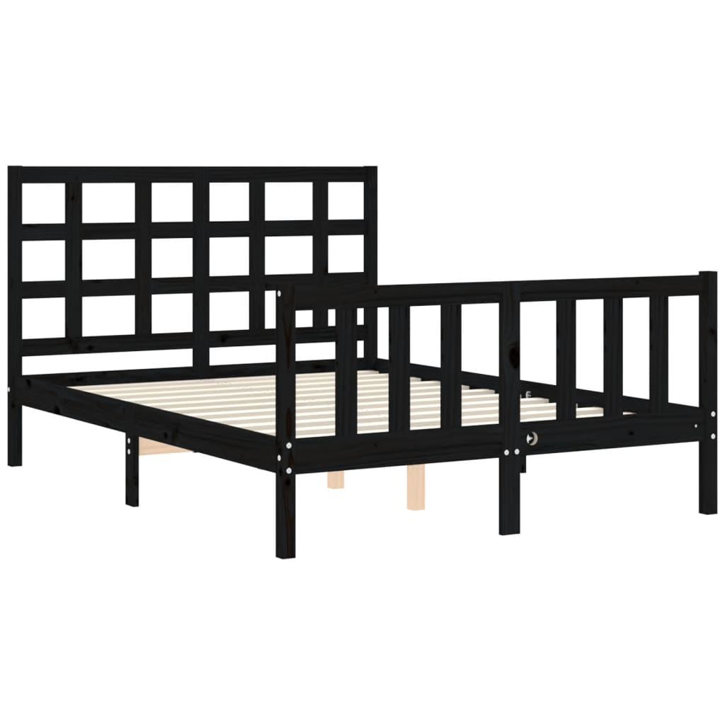 vidaXL Estrutura de cama com cabeceira 120x200cm madeira maciçao preto