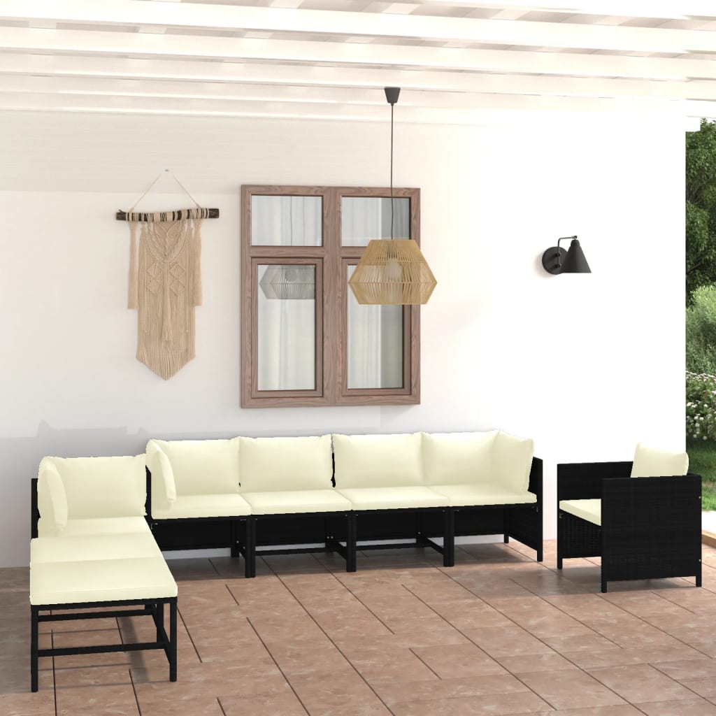 vidaXL 8 pcs conjunto lounge de jardim c/ almofadões vime PE preto