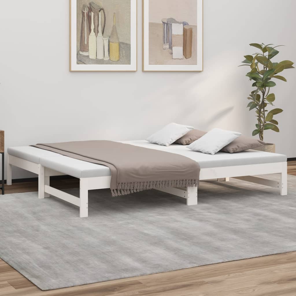 vidaXL Sofá-cama de puxar 2x(75x190) cm madeira de pinho maciça branco