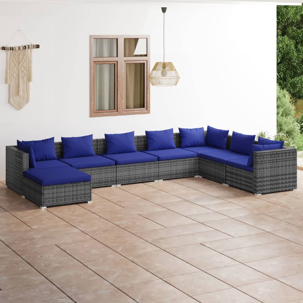 vidaXL 8 pcs conjunto lounge de jardim c/ almofadões vime PE cinzento