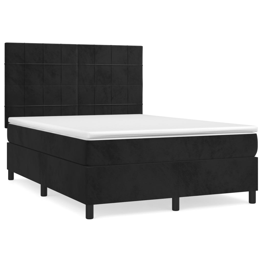 vidaXL Cama com molas/colchão 140x190 cm veludo preto