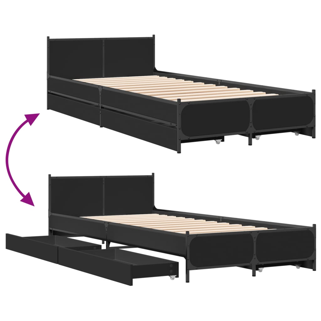 vidaXL Estrutura de cama c/ gavetas 100x200 cm derivados madeira preto
