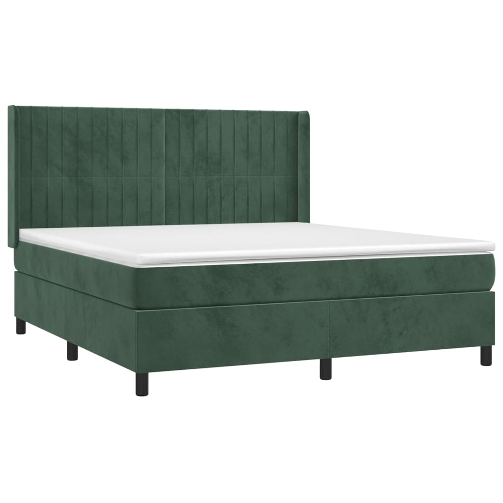 vidaXL Cama box spring c/ colchão/LED 160x200 cm veludo verde-escuro