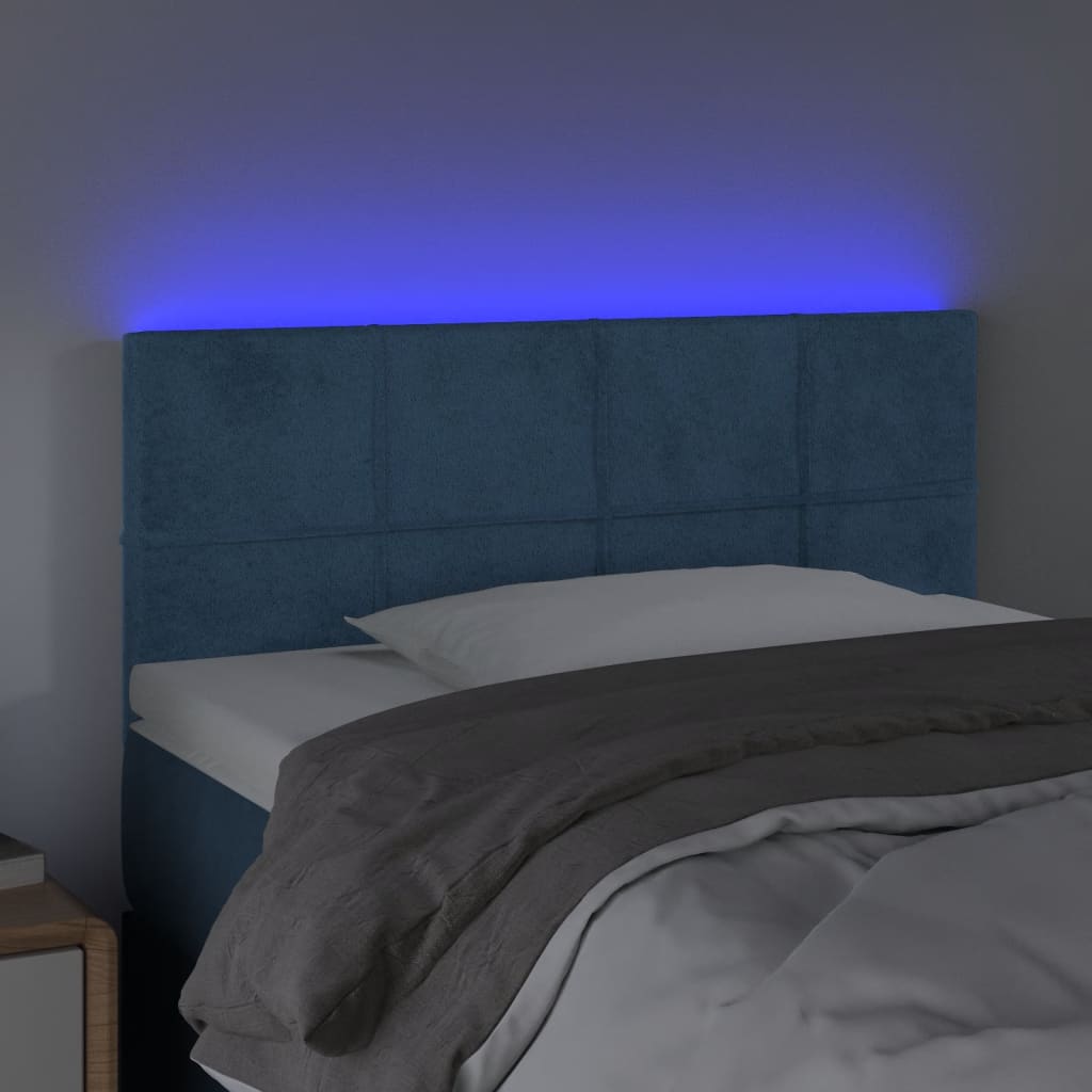 vidaXL Cabeceira de cama c/ luzes LED veludo 100x5x78/88cm azul-escuro