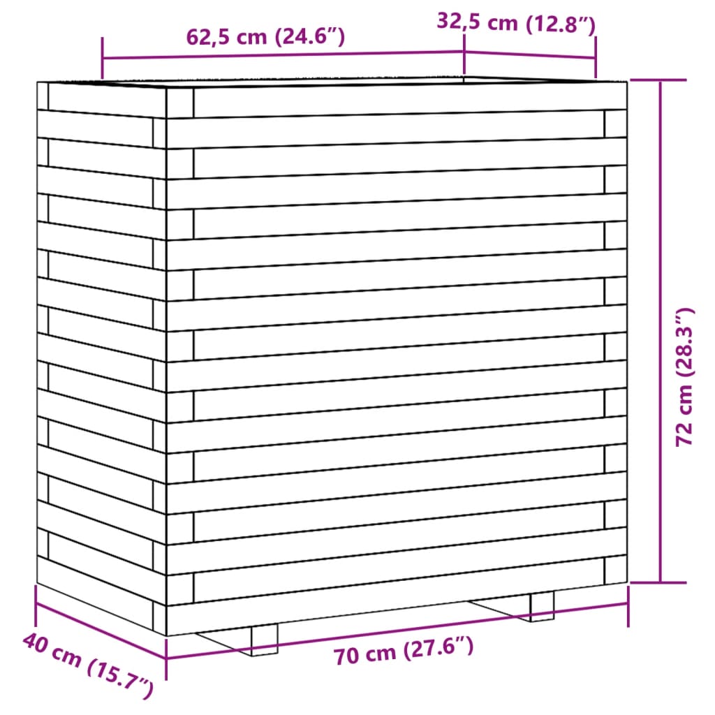 vidaXL Vaso/floreira de jardim 70x40x72 cm madeira de pinho impregnada