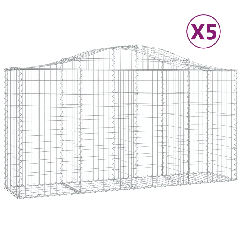 vidaXL Cestos gabião arqueados 5pcs 200x50x100/120cm ferro galvanizado