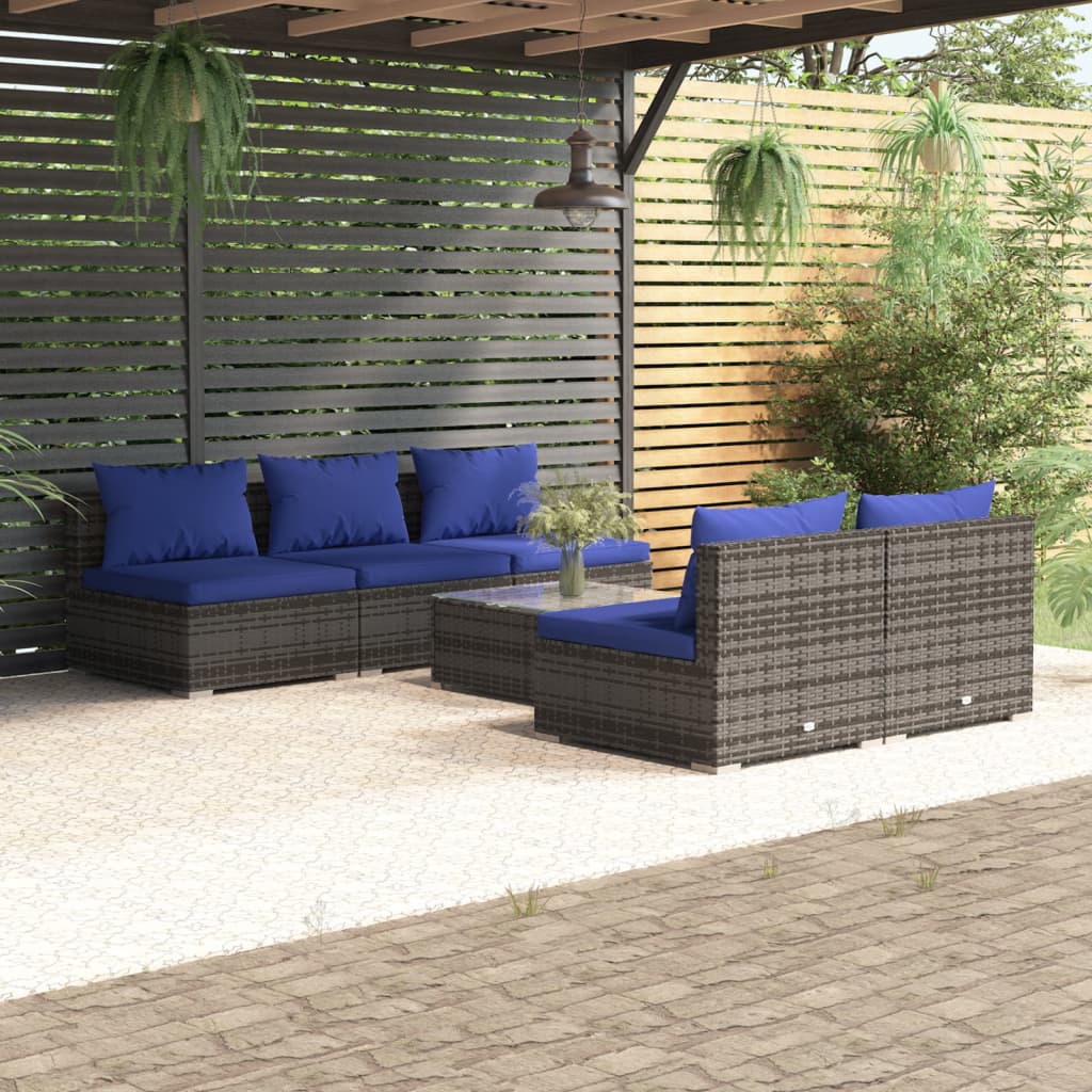 vidaXL 6 pcs conjunto lounge de jardim c/ almofadões vime PE cinzento