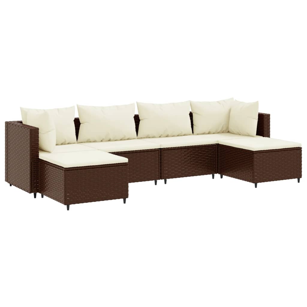 vidaXL 6 pcs conj. lounge jardim c/ almofadões 6 pcs vime PE castanho