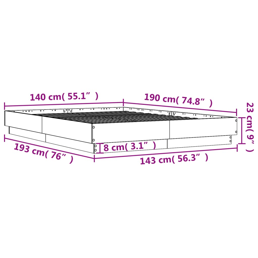 vidaXL Estrutura de cama 140x190 cm derivados de madeira cinza cimento