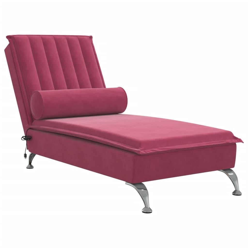 vidaXL Chaise lounge de massagem com rolo veludo vermelho tinto