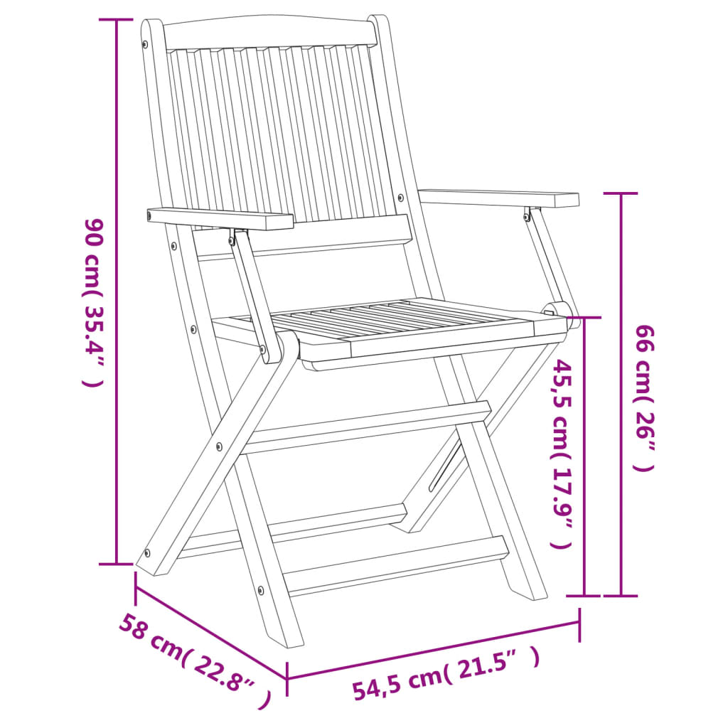 vidaXL Cadeiras jardim dobráveis 4 pcs 57,5x54,5x90 cm acácia maciça