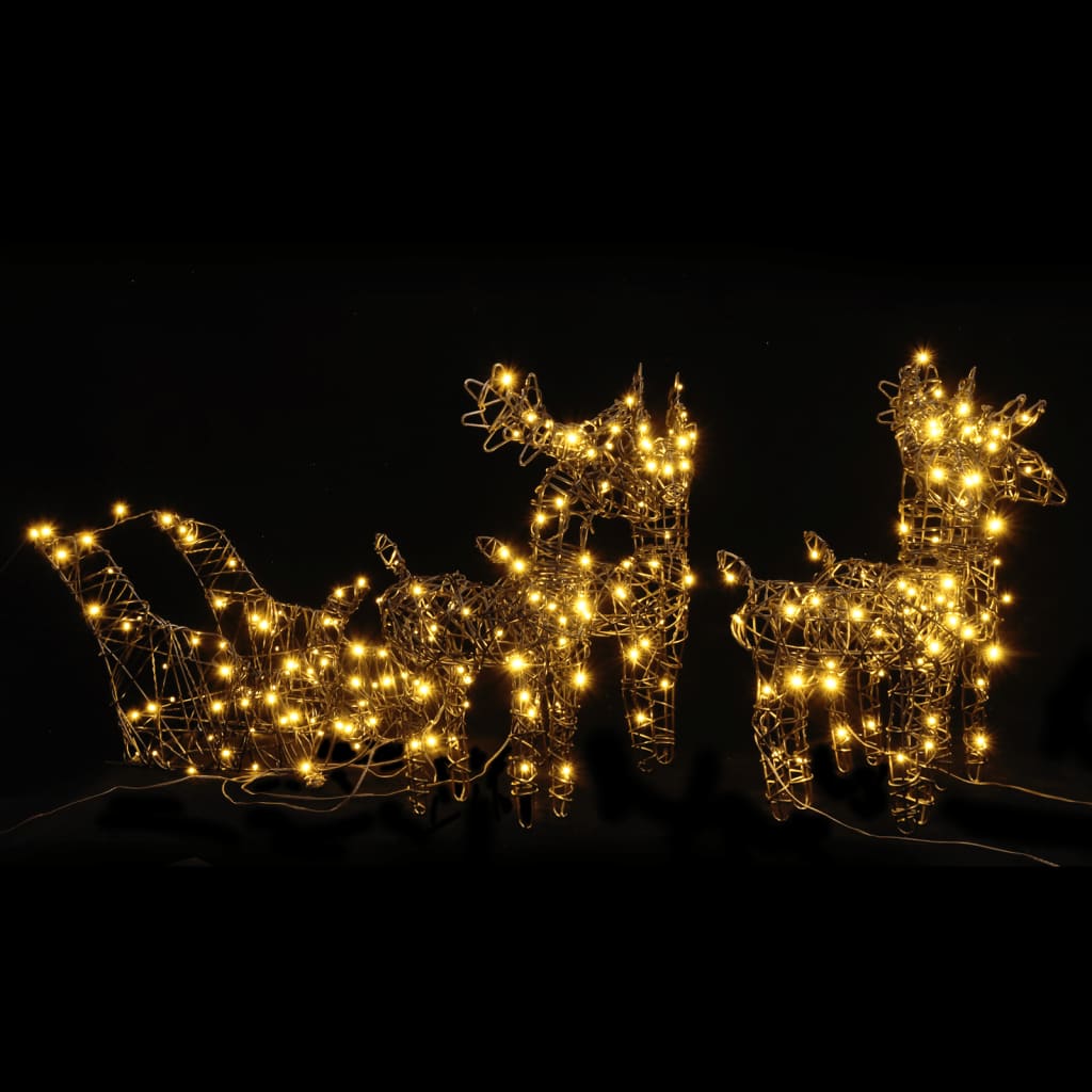 vidaXL Renas de Natal decorativas c/ trenó 240 LEDs vime branco quente