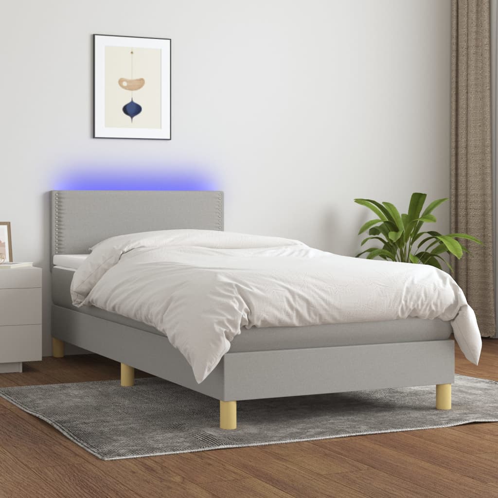 vidaXL Cama box spring c/ colchão e LED 90x190 cm tecido cinza-claro