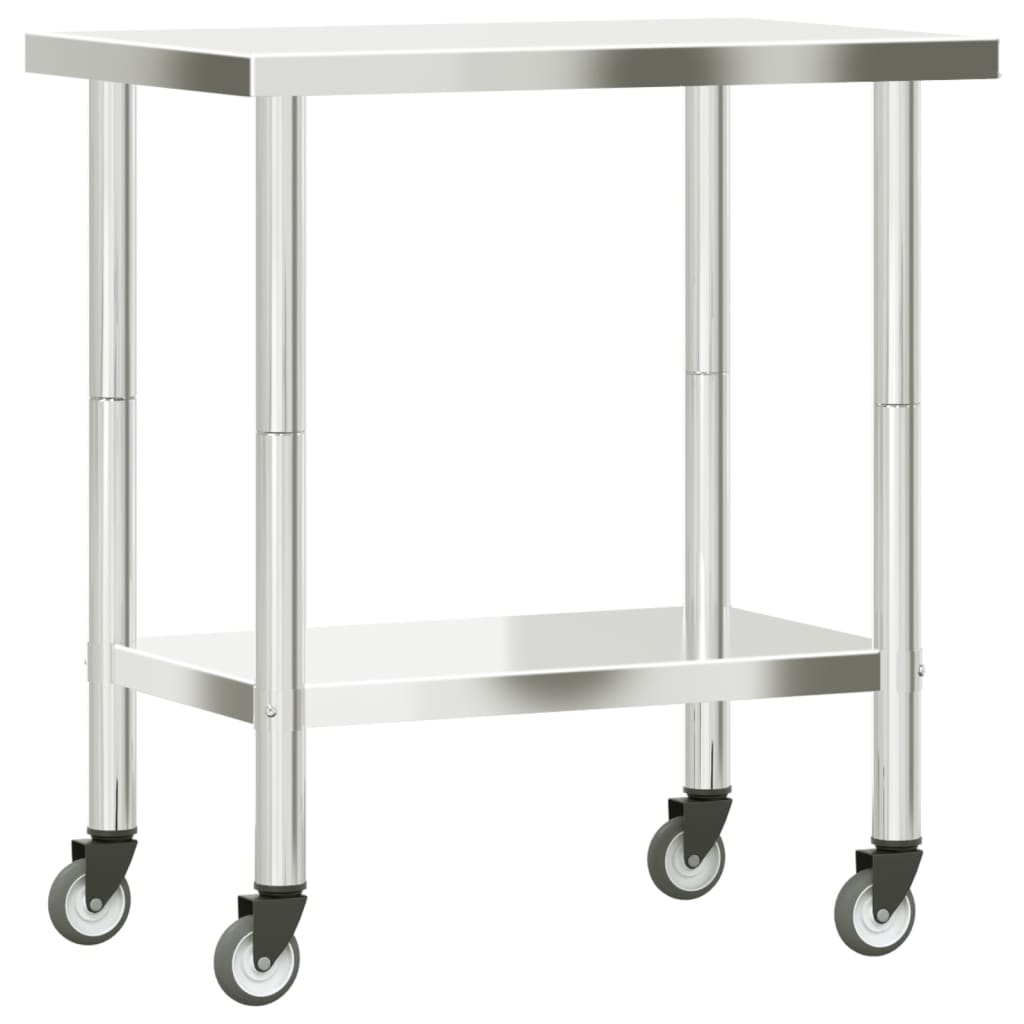 vidaXL Mesa de trabalho de cozinha com rodas 82,5x55x85 cm aço inox.