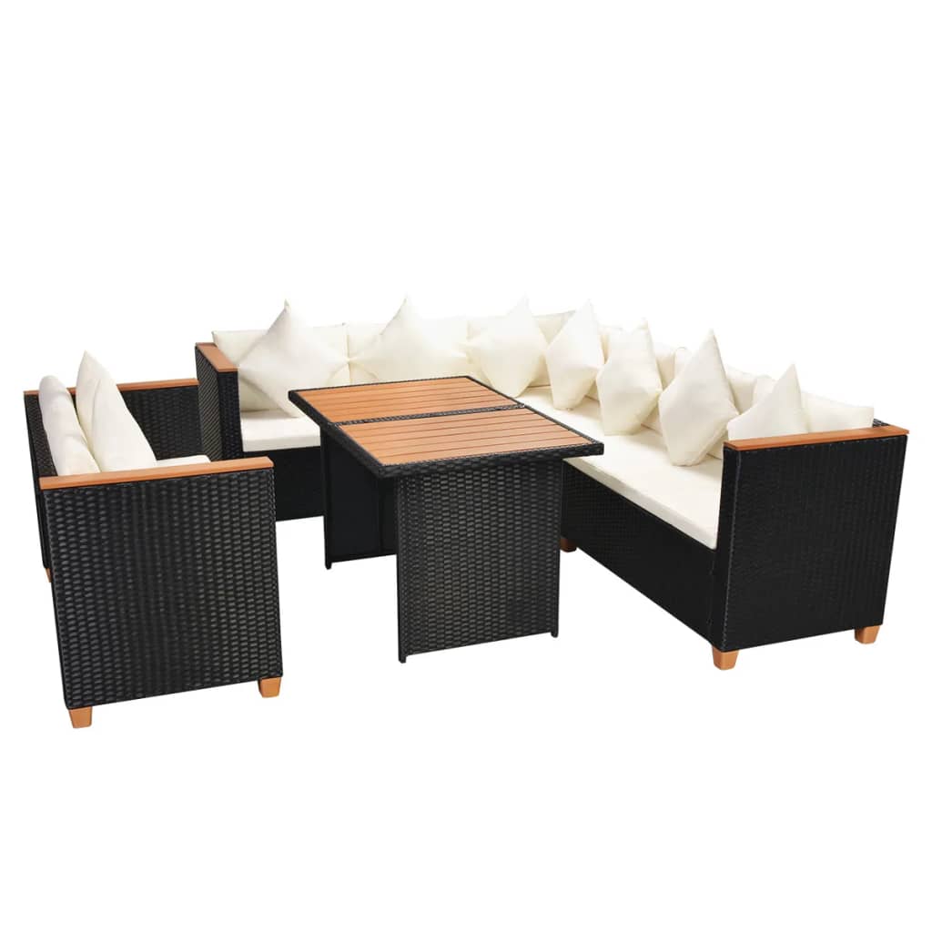 vidaXL 5 pcs conjunto lounge de jardim c/ almofadões vime PE preto