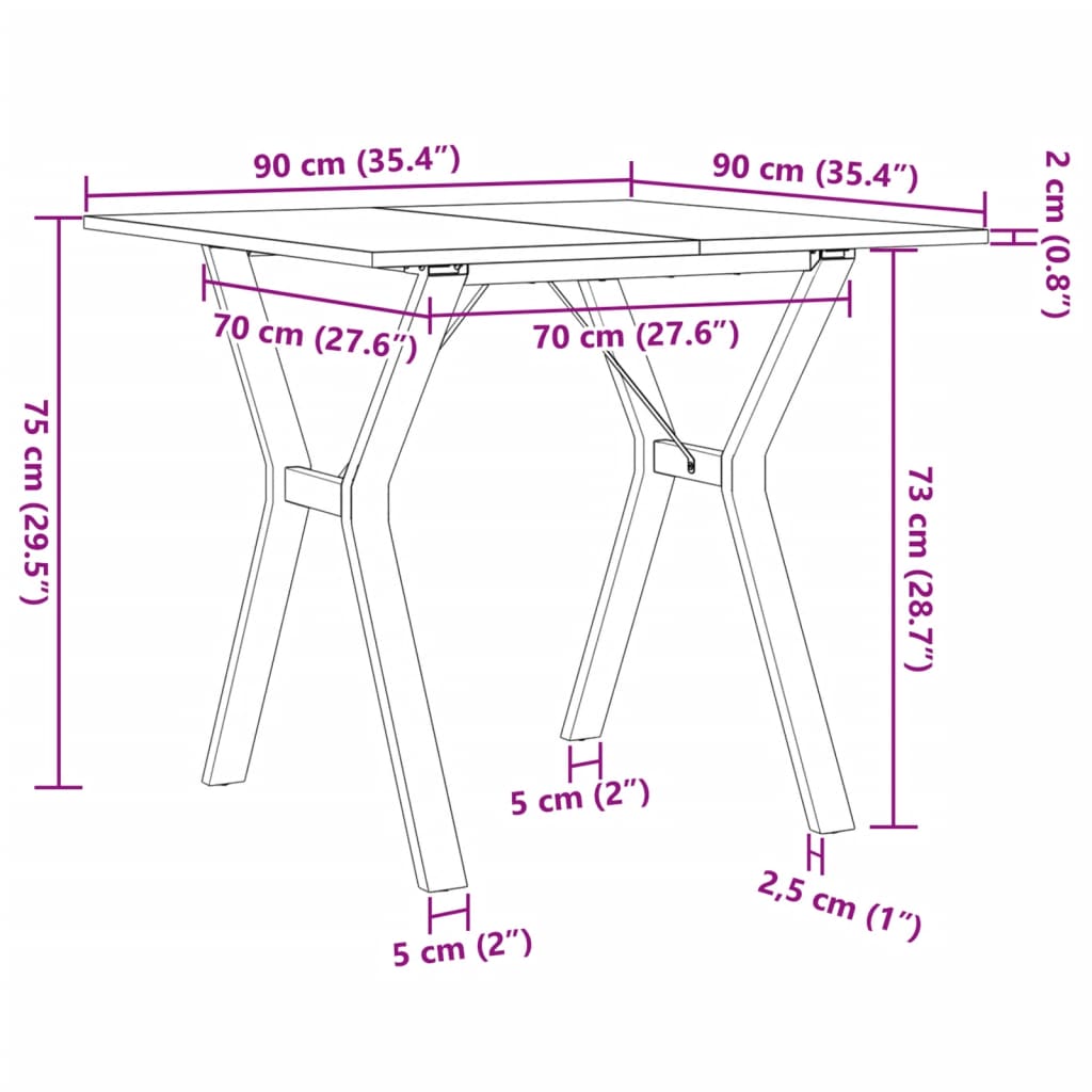 vidaXL Mesa de jantar estrutura em Y 90x90x75 cm pinho e ferro fundido