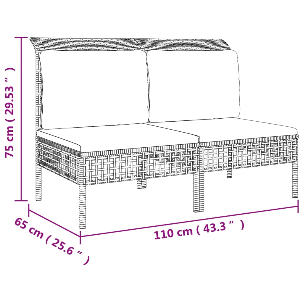 vidaXL 6 pcs conjunto lounge de jardim c/ almofadões vime PE cinzento