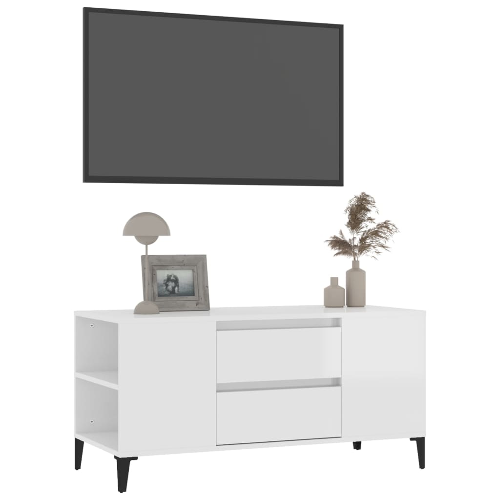 vidaXL Móvel p/ TV 102x44,5x50 cm derivados madeira branco brilhante