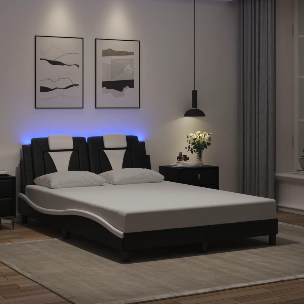 vidaXL Estrutura cama c/ luzes LED 120x200cm couro artif. preto/branco