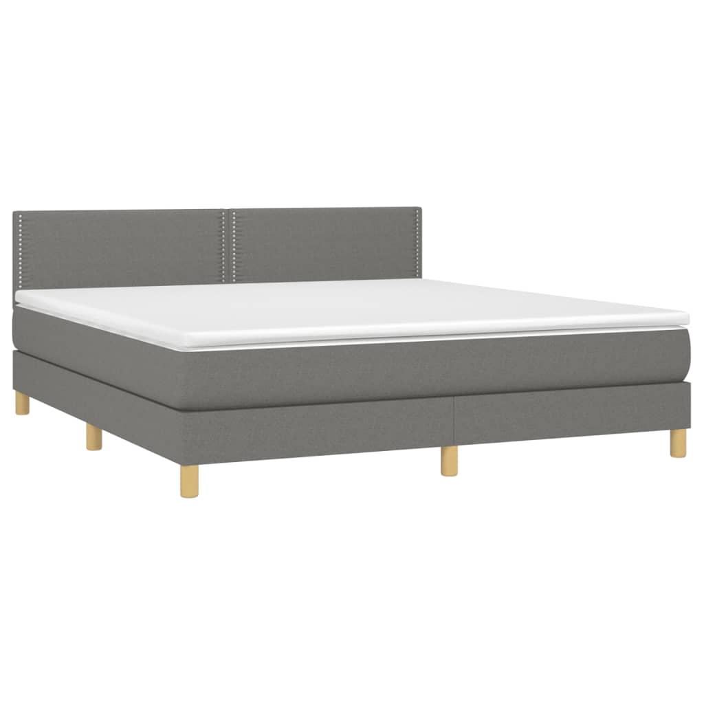 vidaXL Cama box spring c/ colchão e LED 160x200 cm tecido cinza-escuro