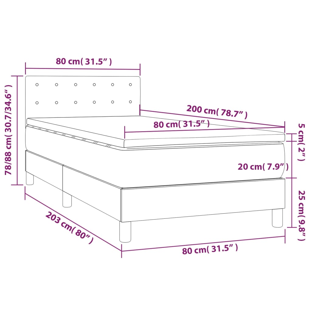 vidaXL Cama com molas/colchão 80x200 cm veludo rosa