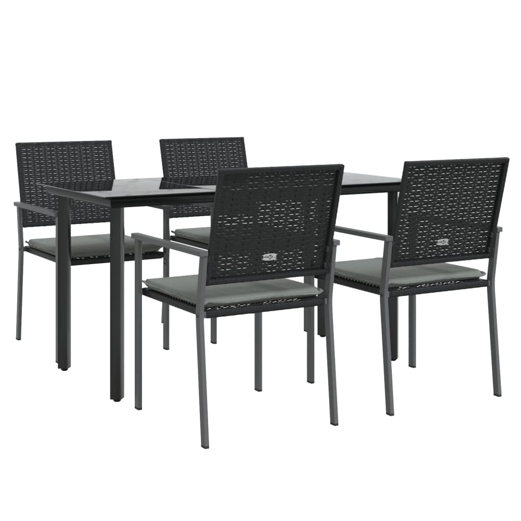 vidaXL 5 pcs conjunto de jantar p/ jardim c/ almofadões vime PE e aço