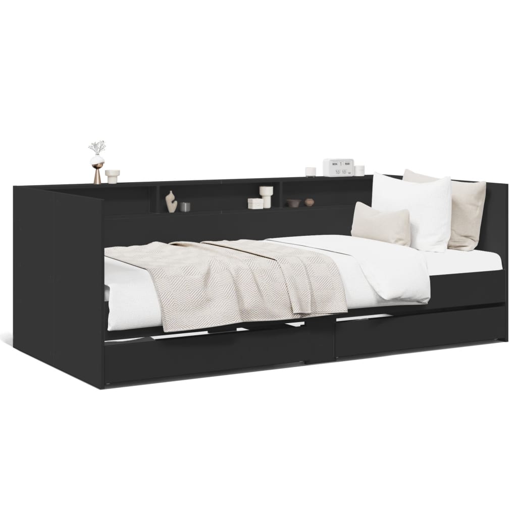 vidaXL Sofá-cama com gavetas sem colchão 75x190 cm preto