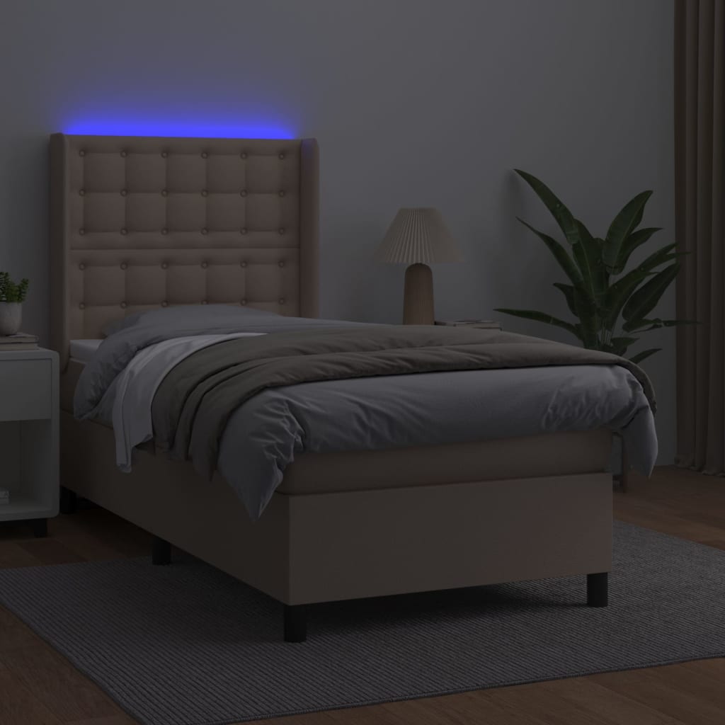 vidaXL Cama box spring c/ colchão/LED 90x200cm couro artif. cappuccino