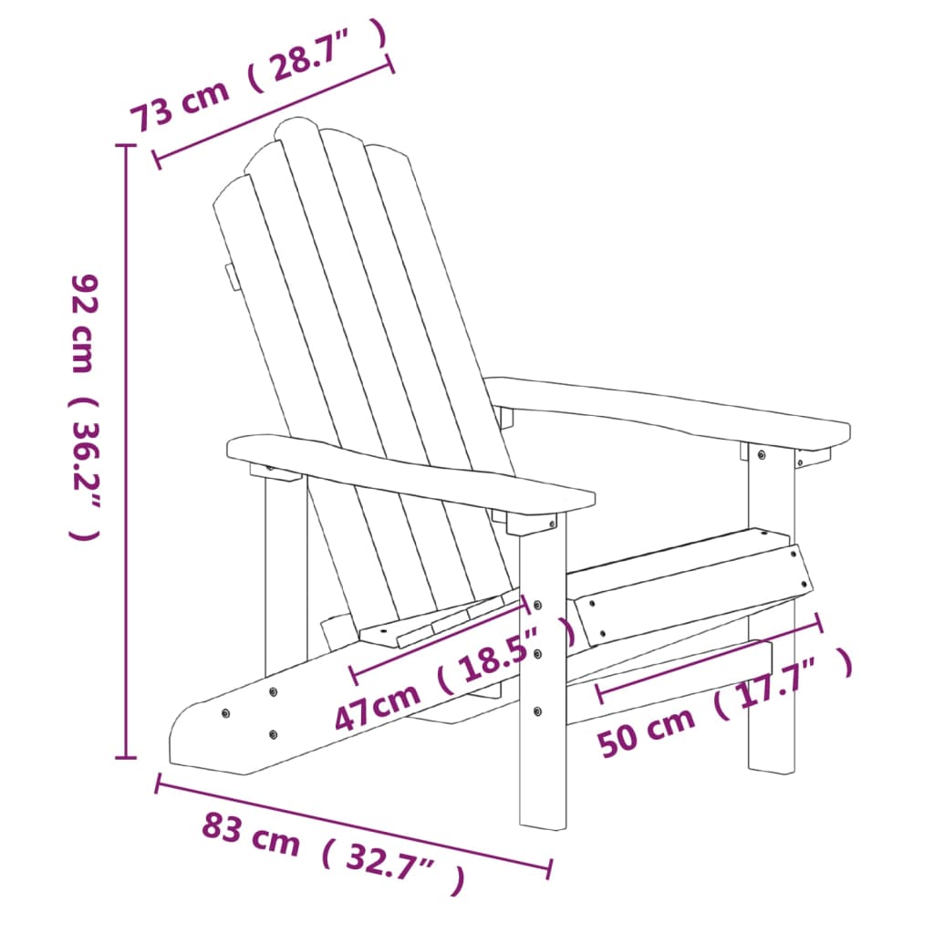 vidaXL Cadeira de jardim Adirondack com mesa PEAD branco