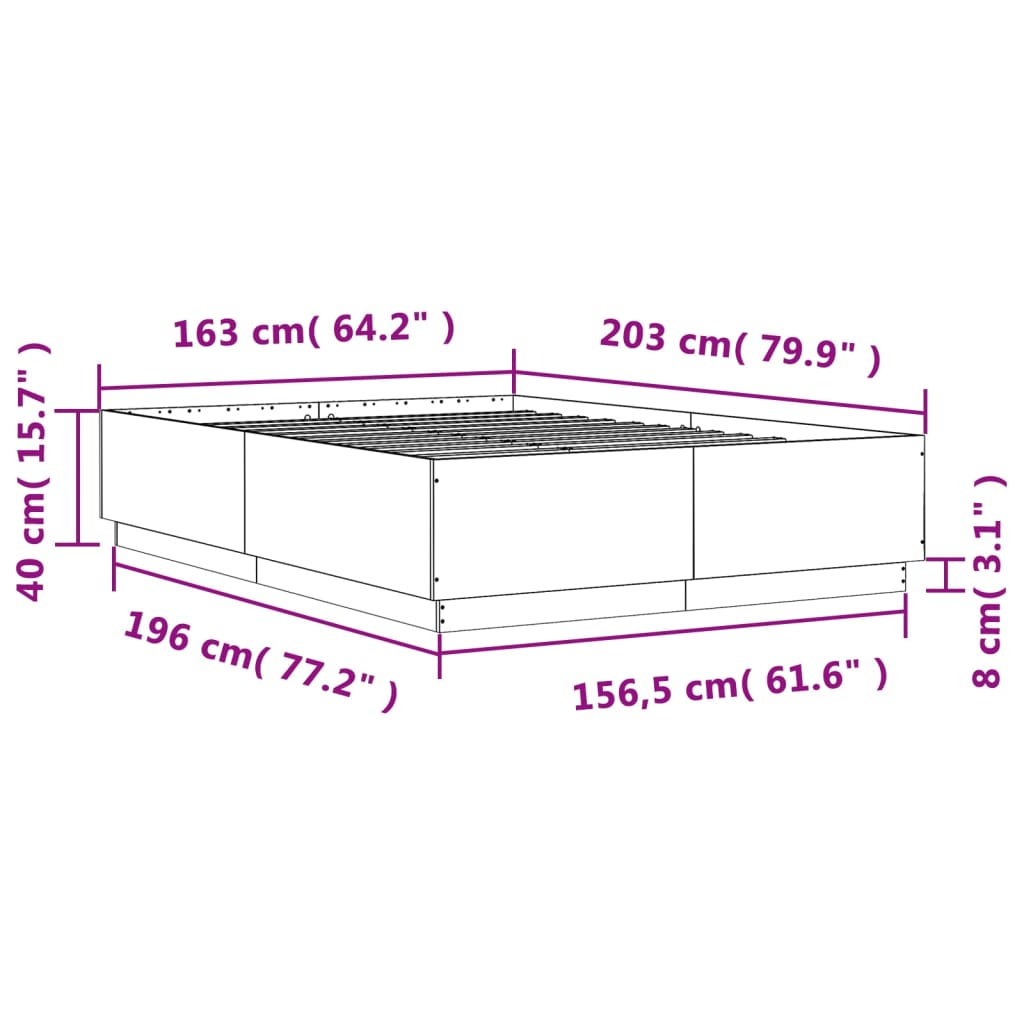 vidaXL Estrutura cama c/ luzes LED derivados madeira carvalho sonoma